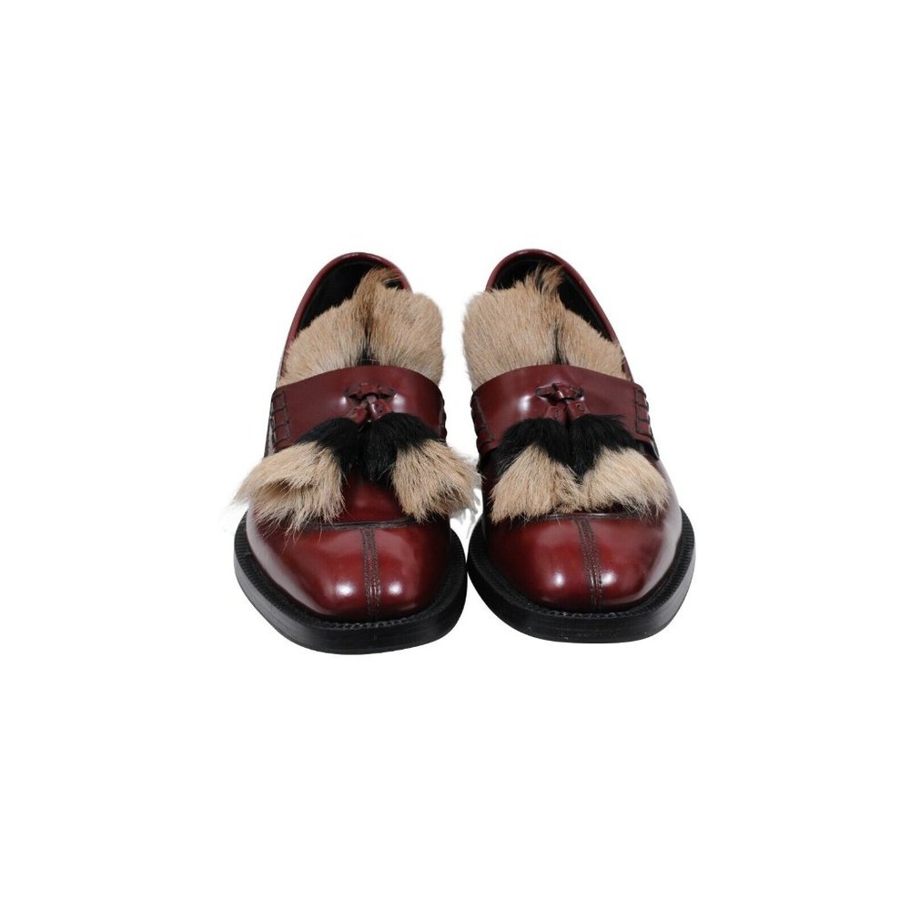 Prada Mens Goat Fur Tassel Loafers Size US 8.5 UK 7.5 Burgundy Red Leather Shoes - Picture 2 of 10